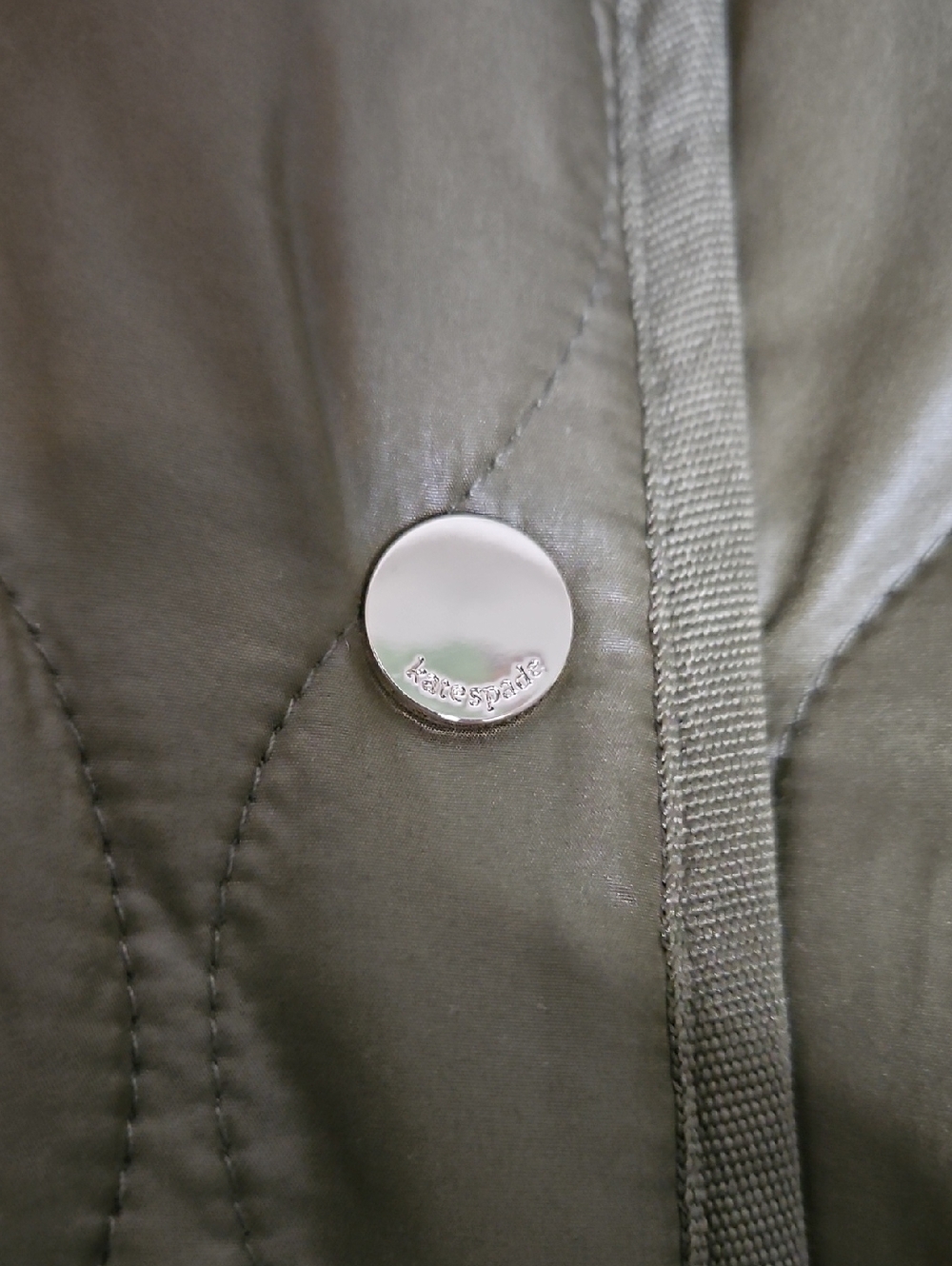 kate spade Olive Color Onion Quilted Drawstring Waist Puffer Jacket M - Picture 5 of 7